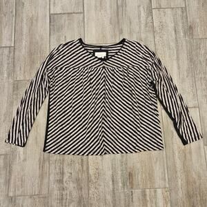 Anthropologie Top Womens Size S Long Sleeve Dolman Striped Burnout Sheer V Neck